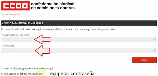 recuadro acceso afiliados confederación sindical comisiones obreras